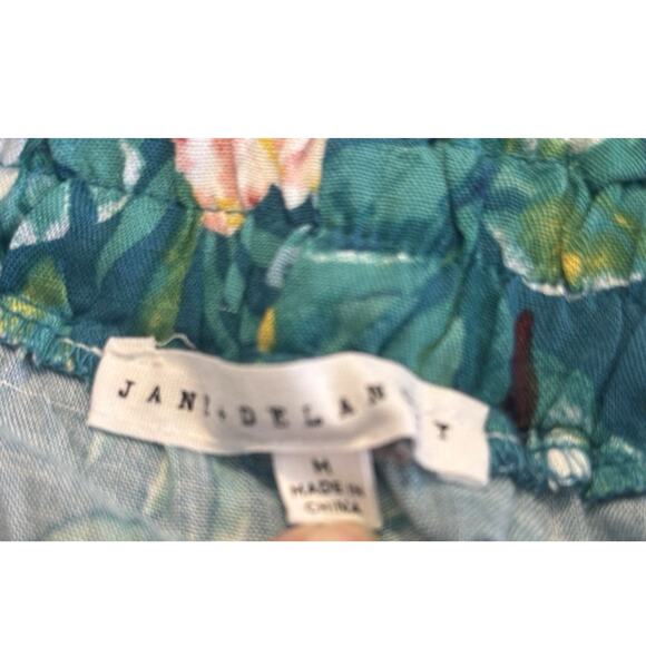 Jane + Delancey Floral Drawcord Wide Leg Crop Trouser Pants Green Women's Size M - Picture 6 of 8